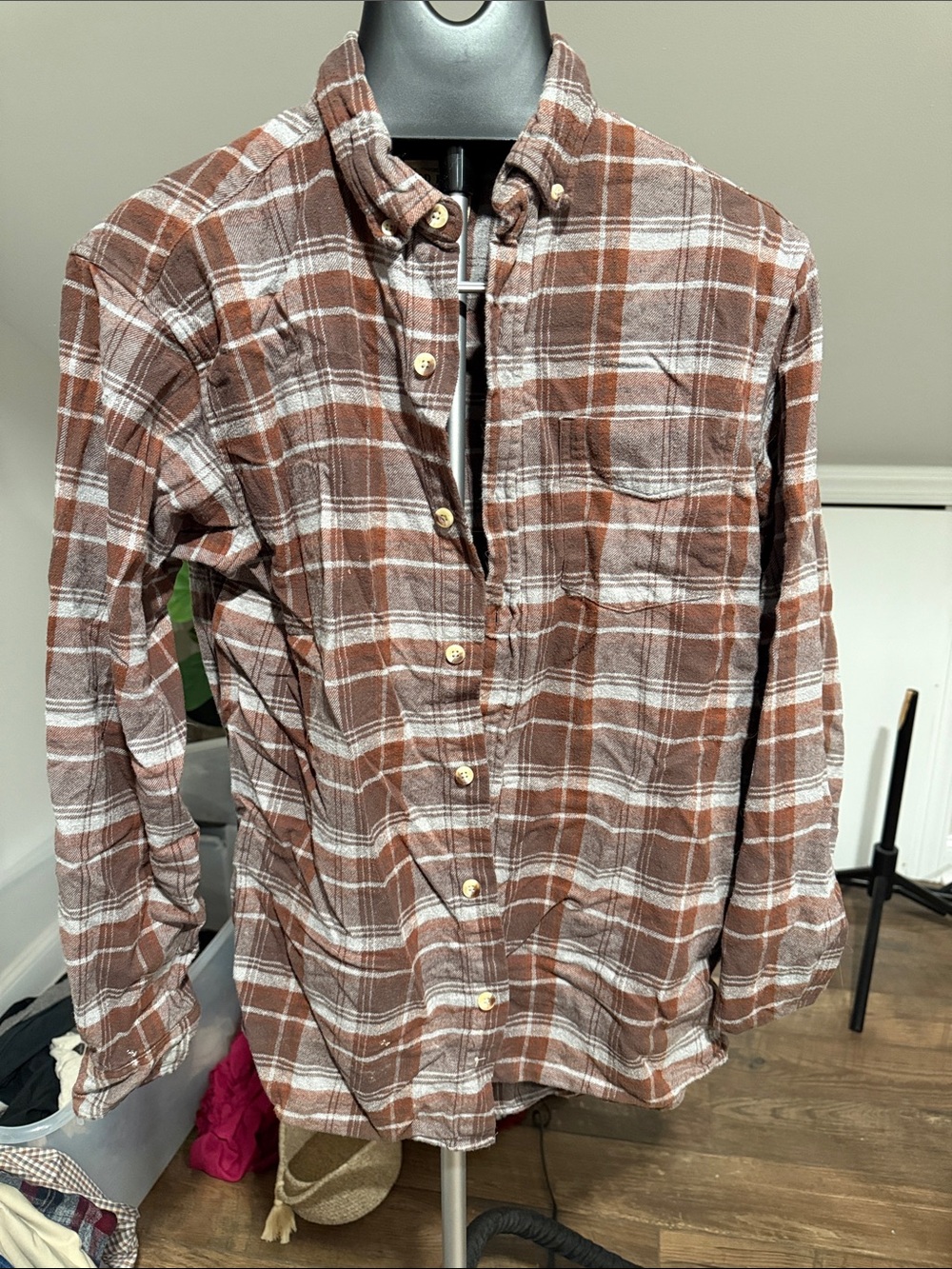 RedHead Brown and White Plaid Button-Down Shirt